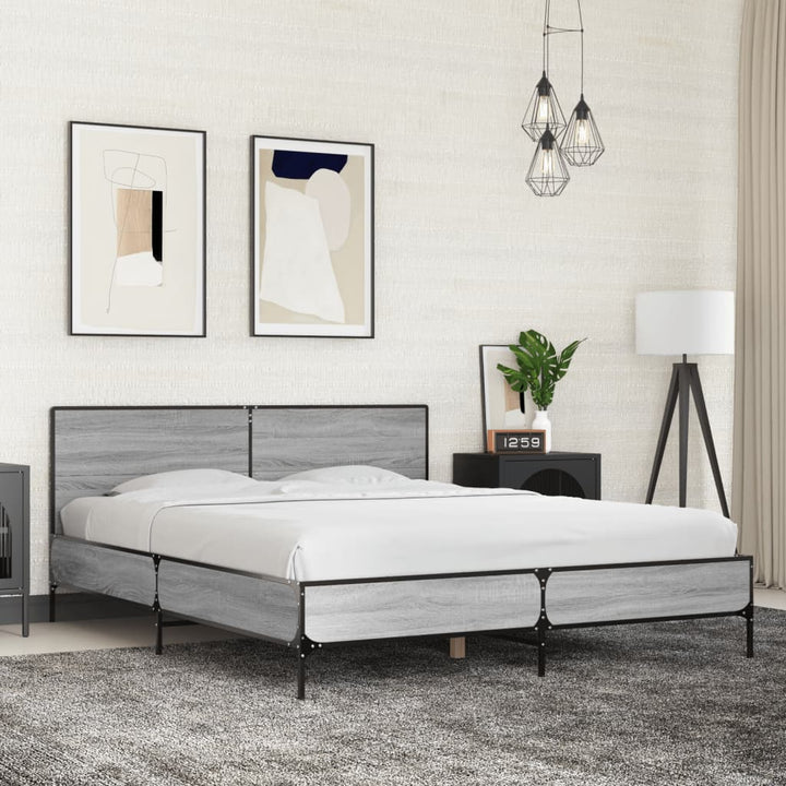 sengestel 150x200 cm konstrueret træ og metal grå sonoma-eg