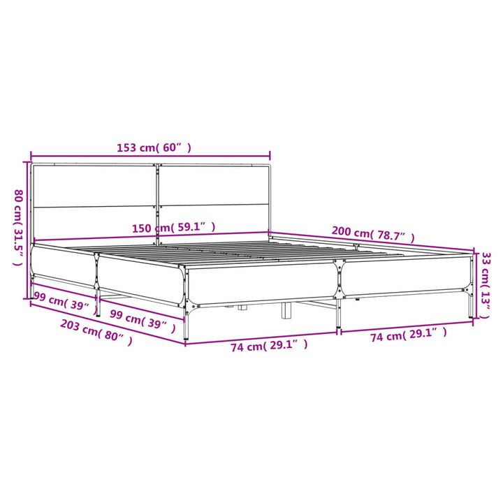 sengestel 150x200 cm konstrueret træ og metal brun egetræ