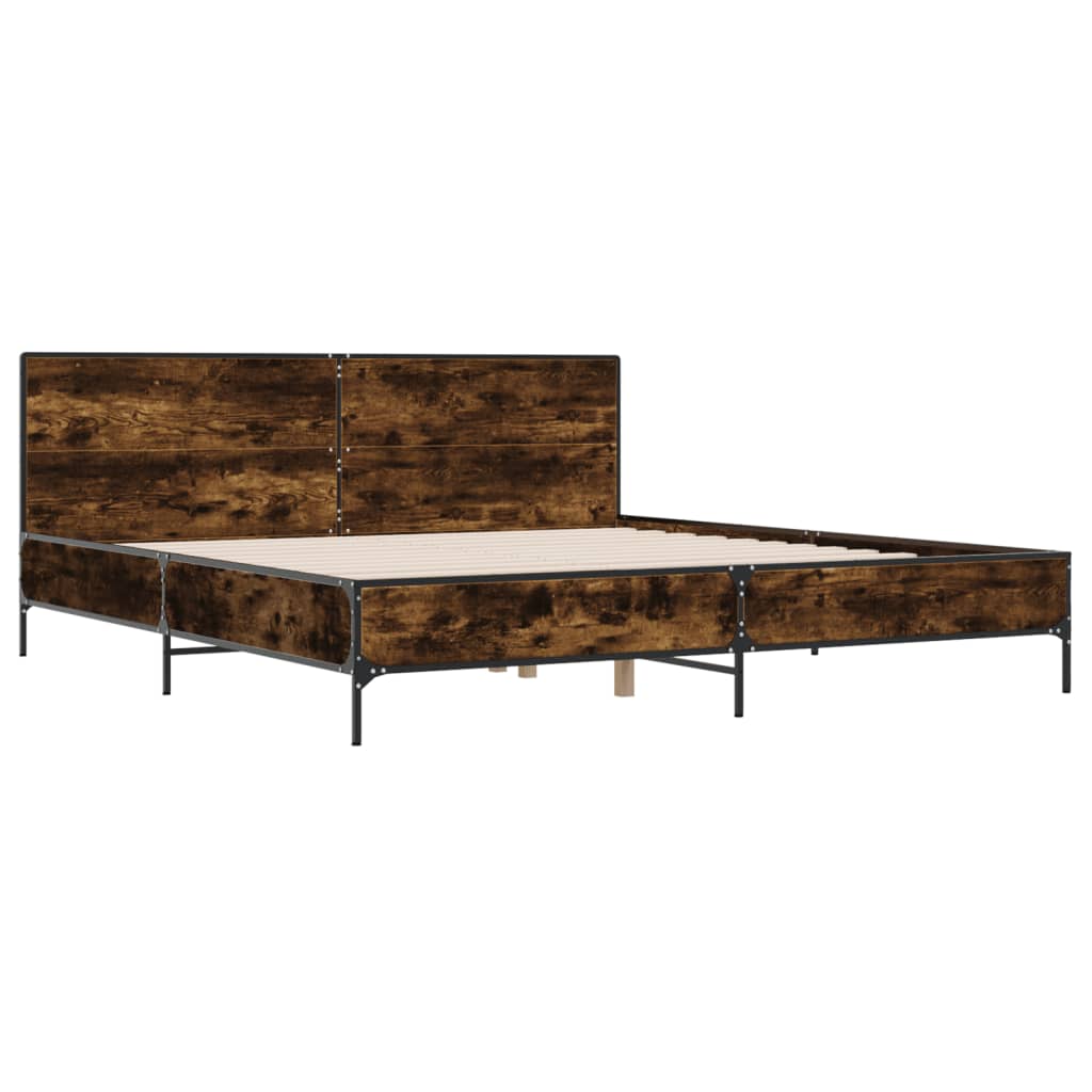 sengestel 180x200cm konstrueret træ og metal røget egetræsfarve