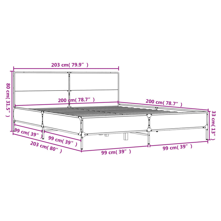sengestel 200x200 cm konstrueret træ og metal sort