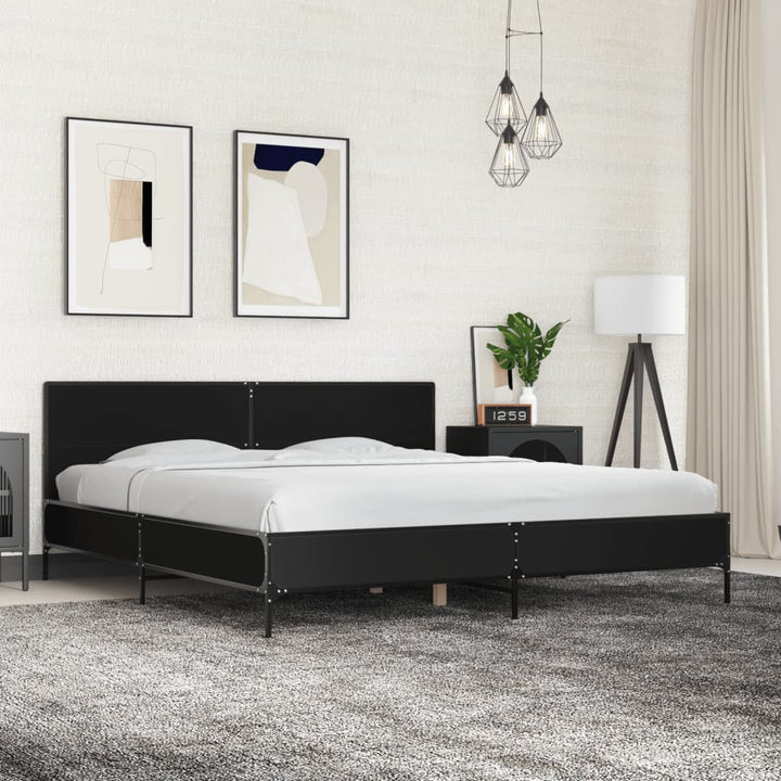 sengestel 200x200 cm konstrueret træ og metal sort