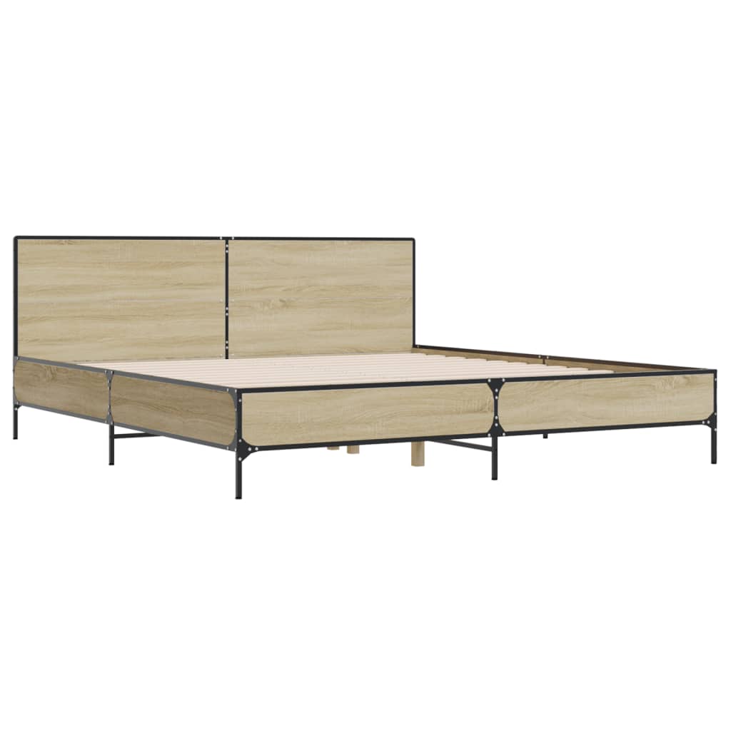 sengestel 200x200 cm konstrueret træ og metal sonoma-eg