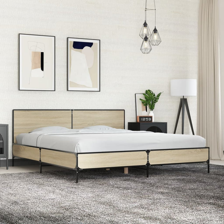 sengestel 200x200 cm konstrueret træ og metal sonoma-eg