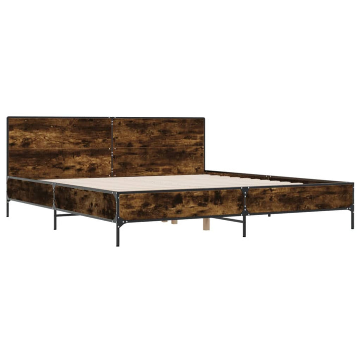 sengestel 200x200cm konstrueret træ og metal røget egetræsfarve