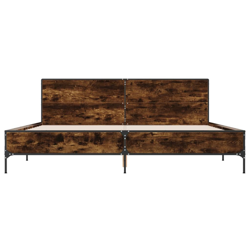 sengestel 200x200cm konstrueret træ og metal røget egetræsfarve