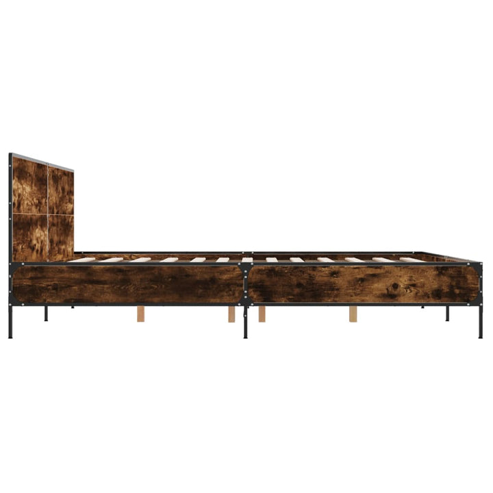 sengestel 200x200cm konstrueret træ og metal røget egetræsfarve