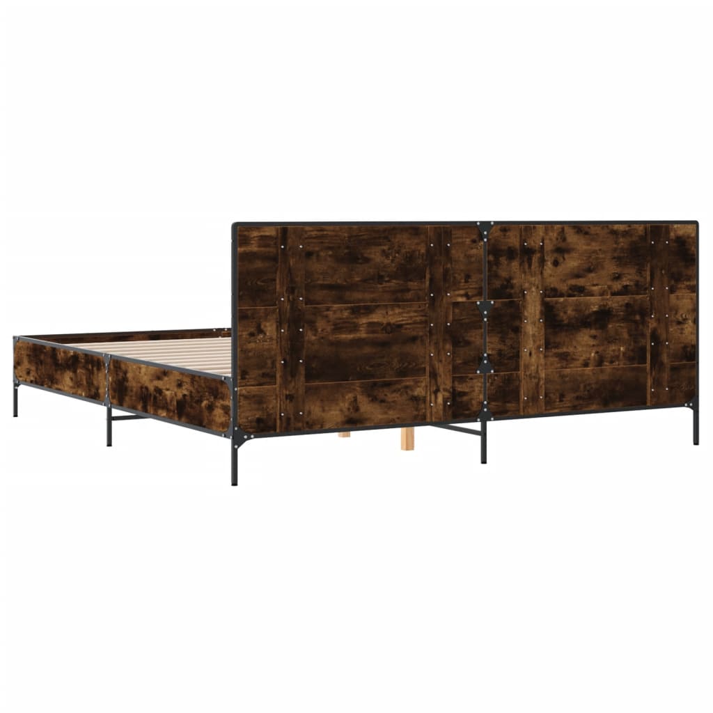 sengestel 200x200cm konstrueret træ og metal røget egetræsfarve