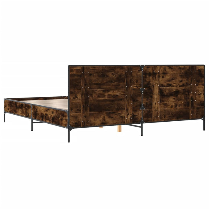 sengestel 200x200cm konstrueret træ og metal røget egetræsfarve