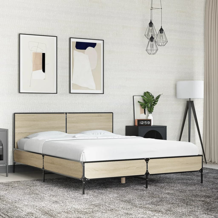 sengestel 120x190 cm konstrueret træ og metal sonoma-eg