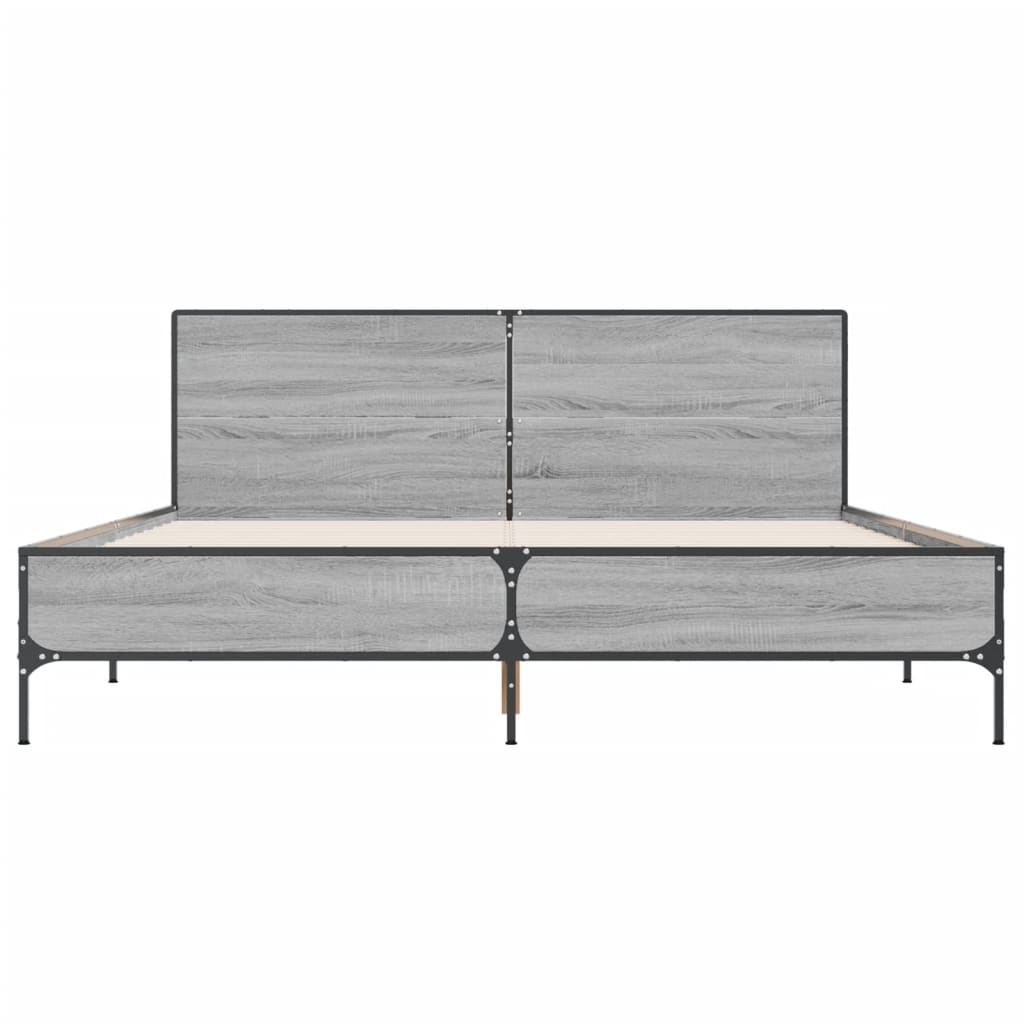 sengestel 120x190 cm konstrueret træ og metal grå sonoma-eg