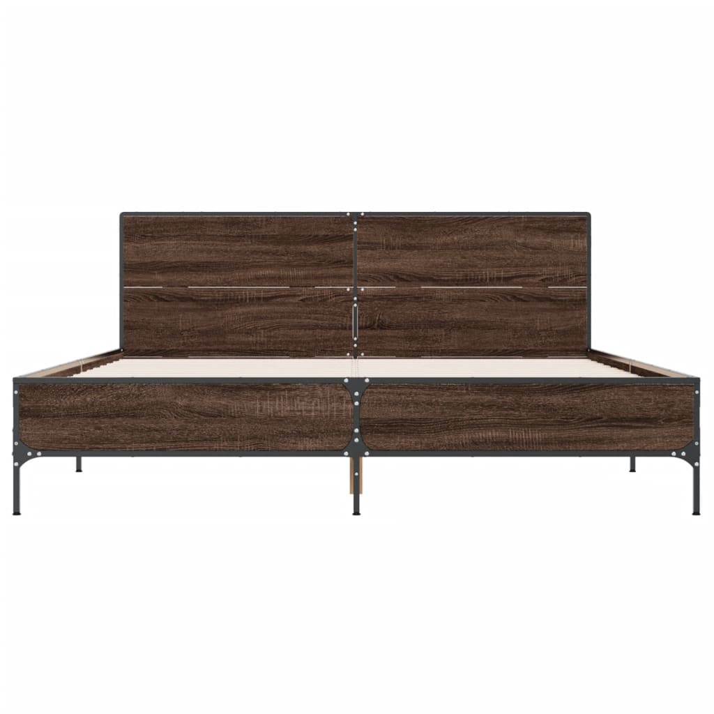 sengestel 135x190 cm konstrueret træ og metal brun egetræsfarve