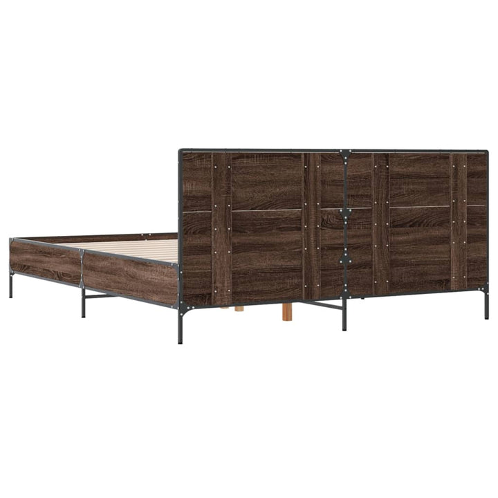 sengestel 135x190 cm konstrueret træ og metal brun egetræsfarve