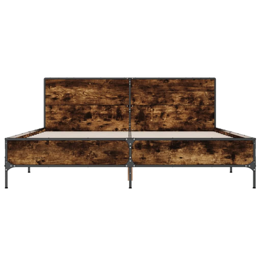 sengestel 140x190cm konstrueret træ og metal røget egetræsfarve