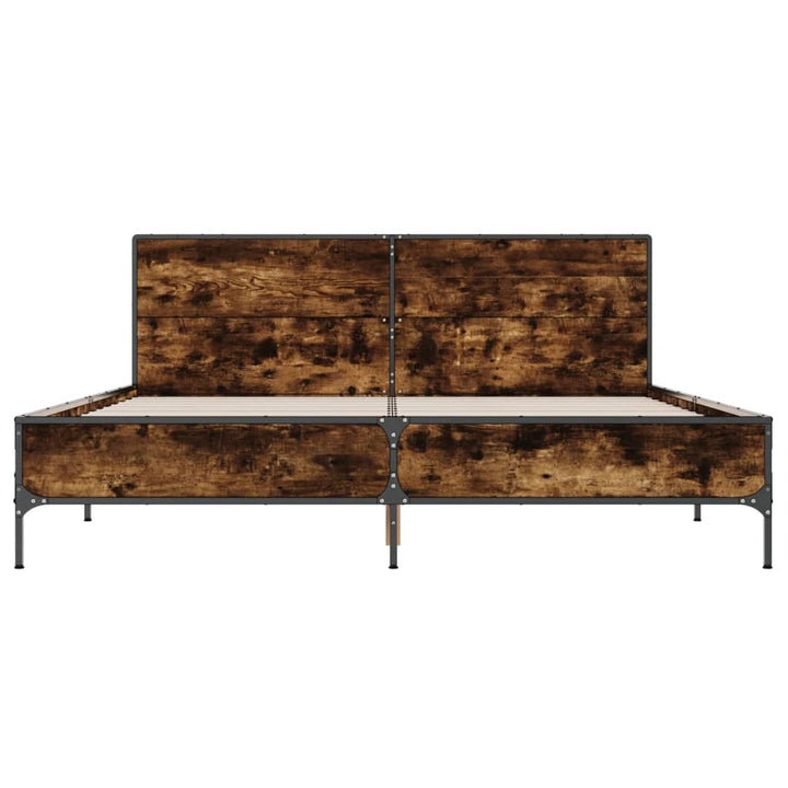 sengestel 140x190cm konstrueret træ og metal røget egetræsfarve