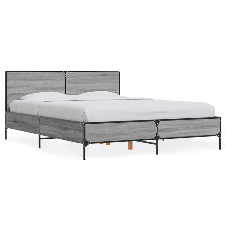sengestel 140x190 cm konstrueret træ og metal grå sonoma-eg