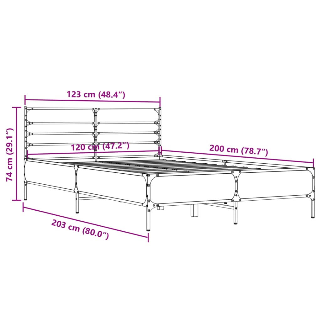 sengestel 120x200 cm konstrueret træ og metal sort