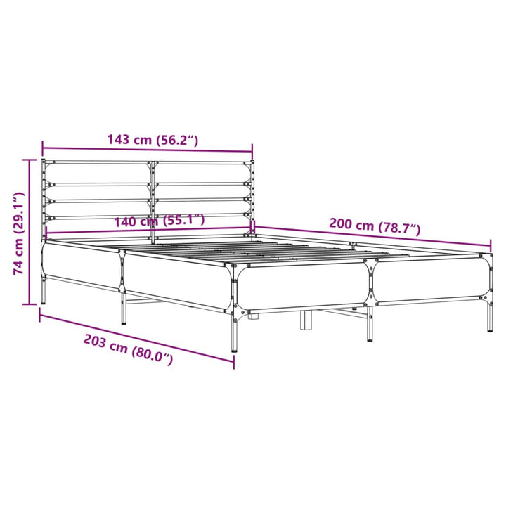 sengestel 140x200 cm konstrueret træ og metal sonoma-eg