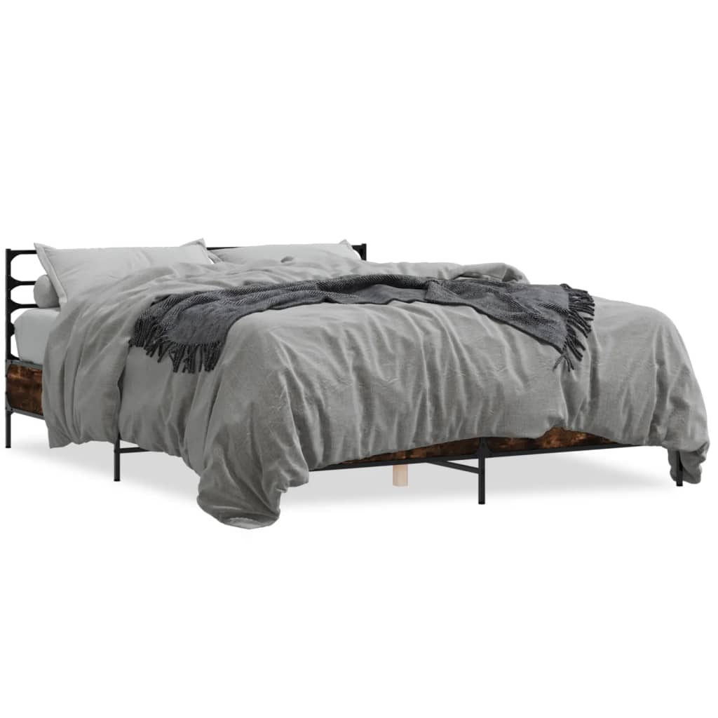 sengestel 150x200cm konstrueret træ og metal røget egetræsfarve