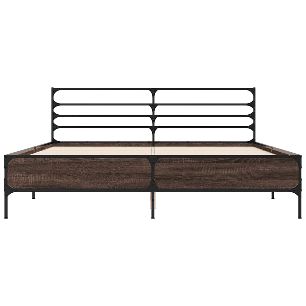 sengestel 150x200cm konstrueret træ og metal røget egetræsfarve