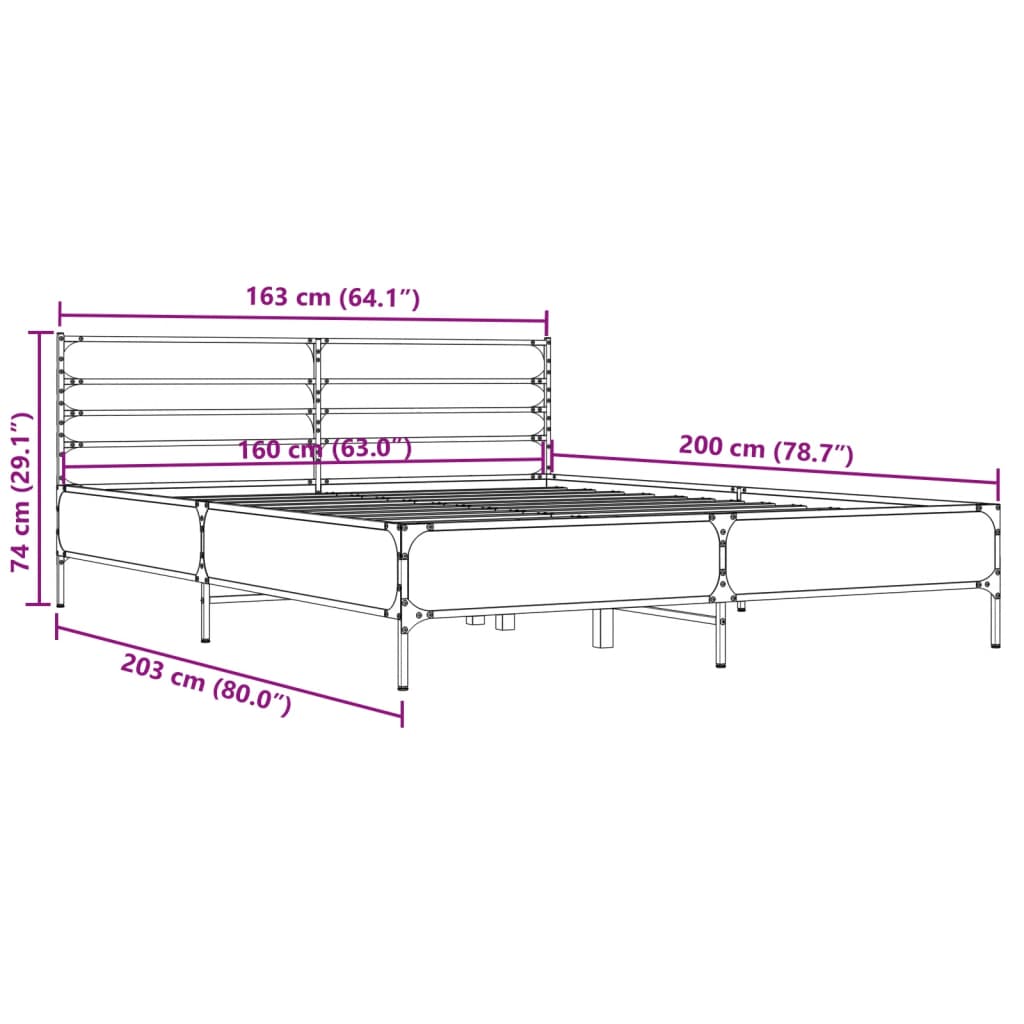 sengestel 160x200 cm konstrueret træ og metal grå sonoma-eg