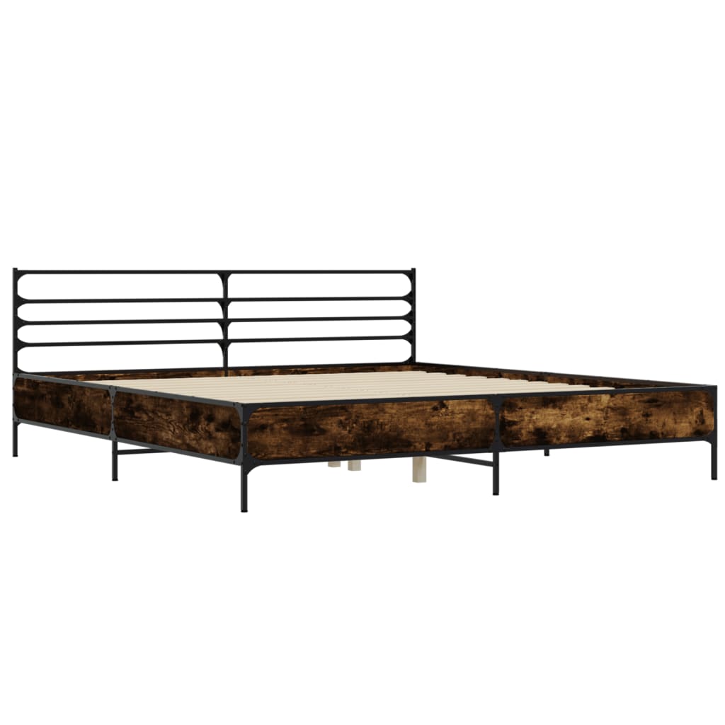 sengestel 180x200cm konstrueret træ og metal røget egetræsfarve