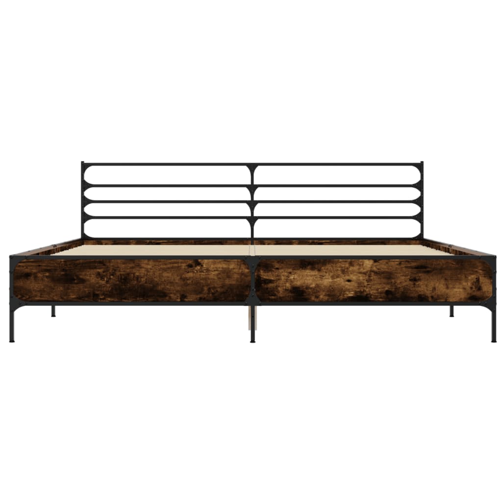 sengestel 180x200cm konstrueret træ og metal røget egetræsfarve