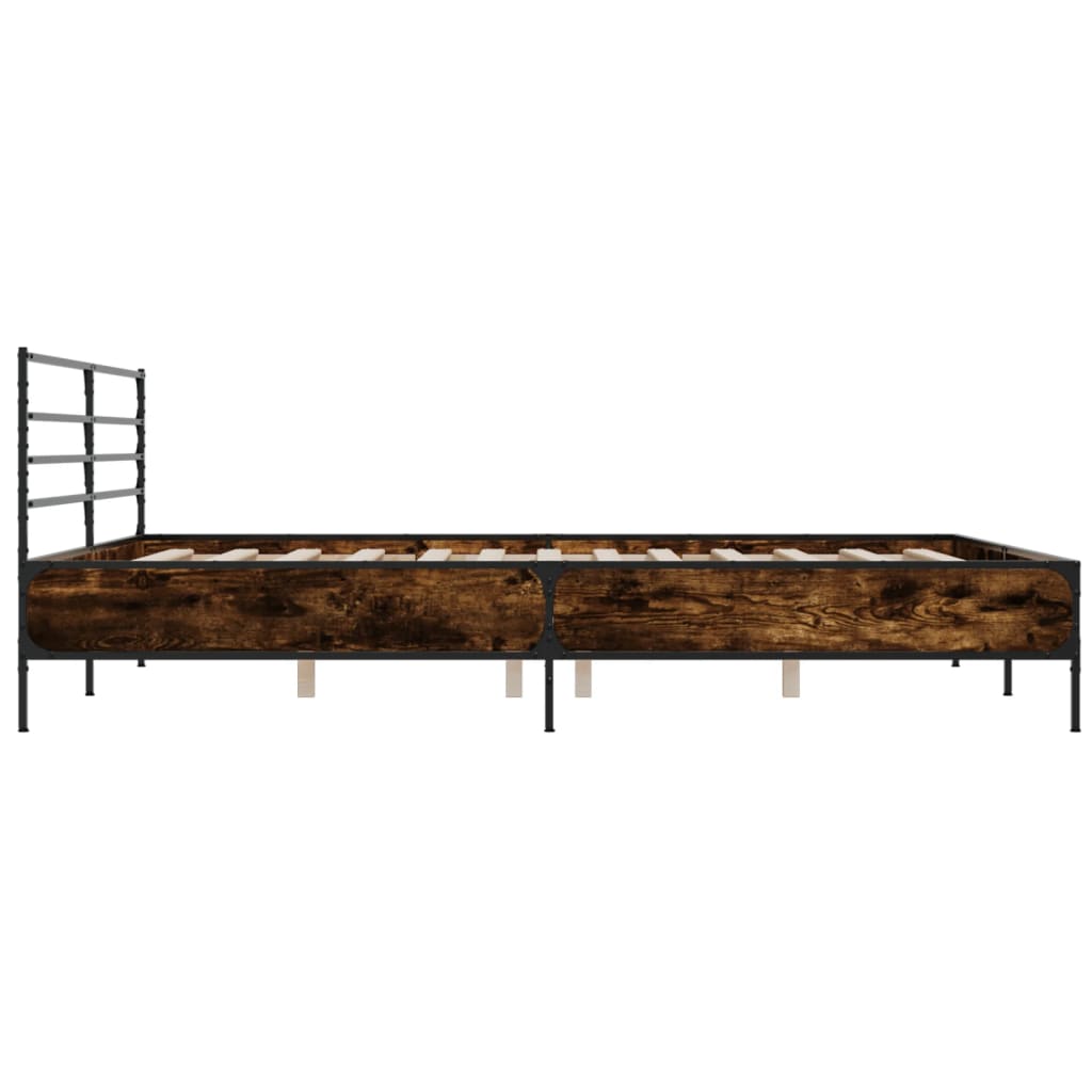 sengestel 180x200cm konstrueret træ og metal røget egetræsfarve