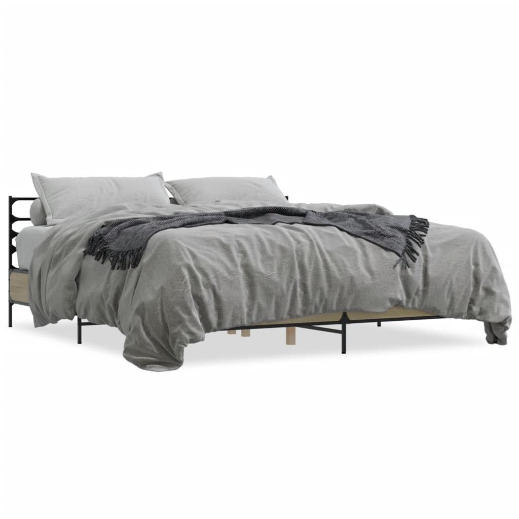 sengestel 200x200 cm konstrueret træ og metal sonoma-eg