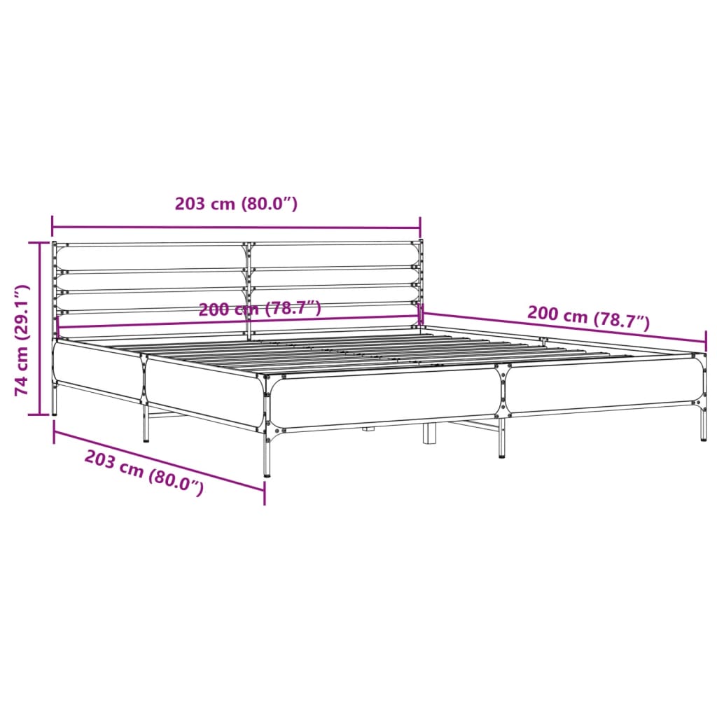 sengestel 200x200 cm konstrueret træ og metal sonoma-eg