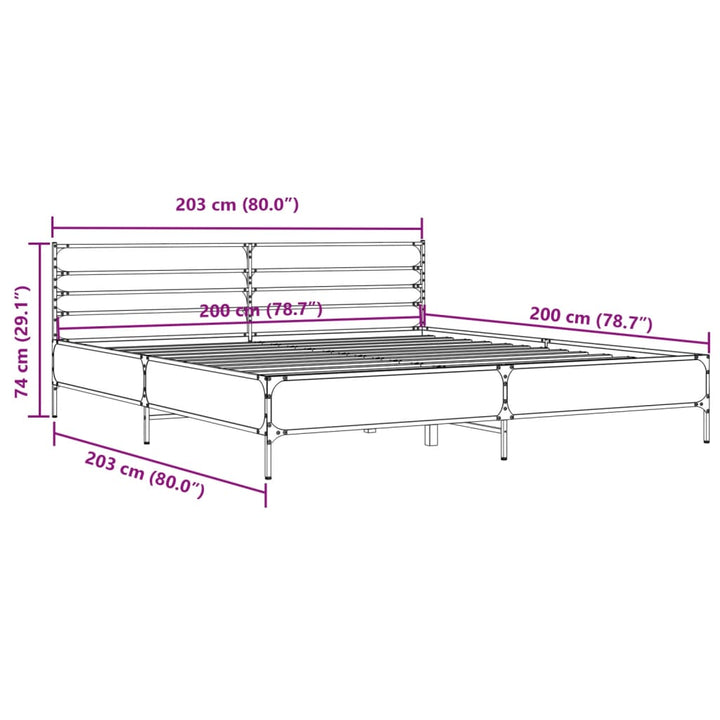 sengestel 200x200 cm konstrueret træ og metal sonoma-eg