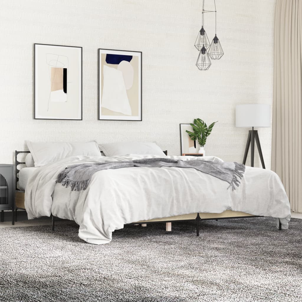sengestel 200x200 cm konstrueret træ og metal sonoma-eg
