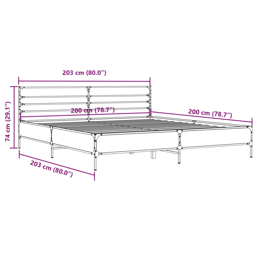 sengeramme 200x200 cm konstrueret træ og metal brun egetræ