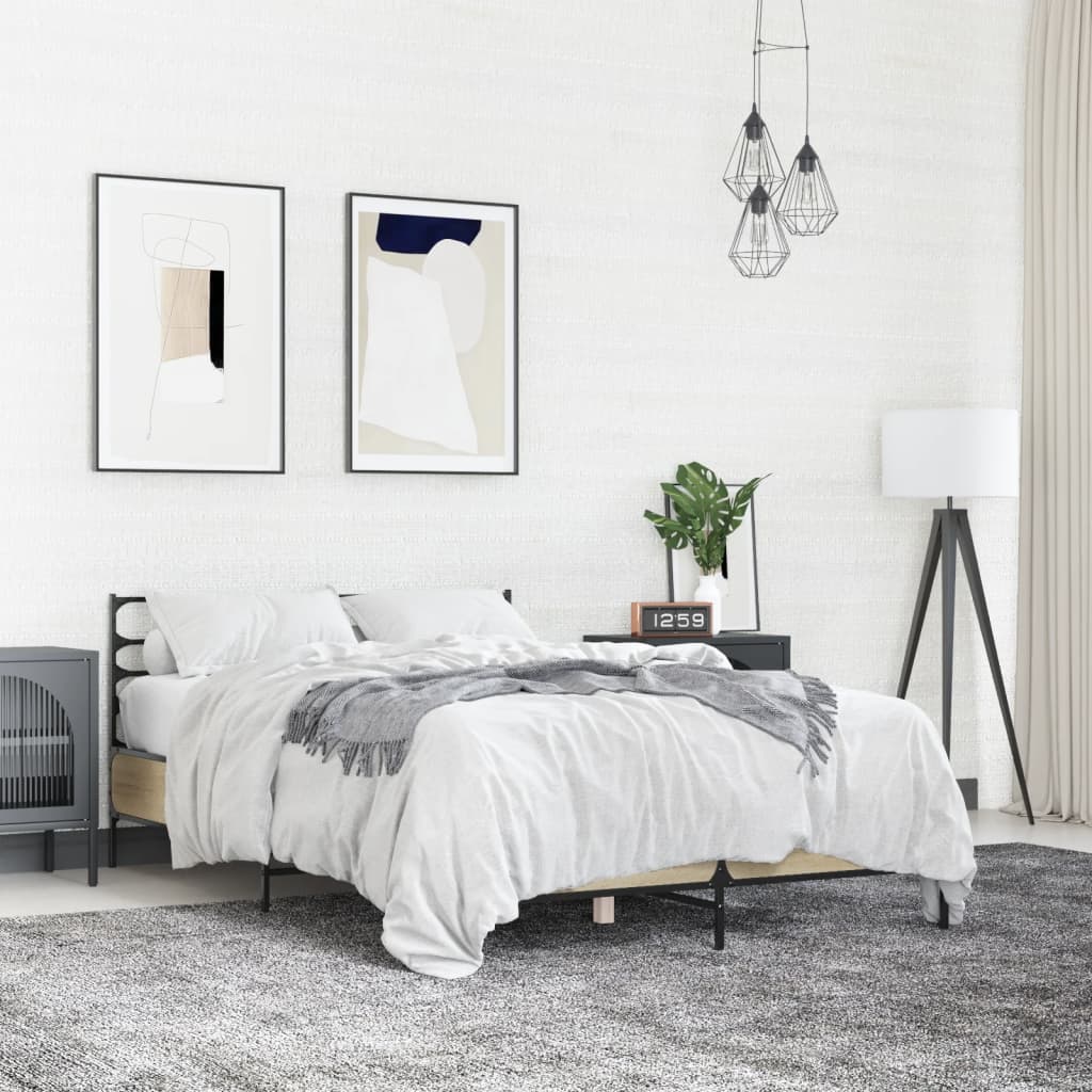 sengestel 120x190 cm konstrueret træ og metal sonoma-eg