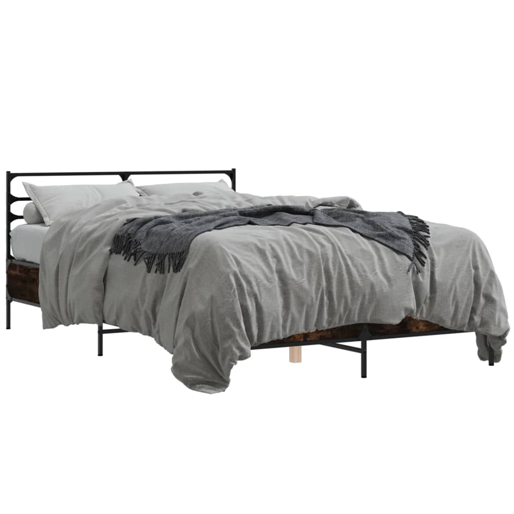 sengestel 120x190cm konstrueret træ og metal røget egetræsfarve