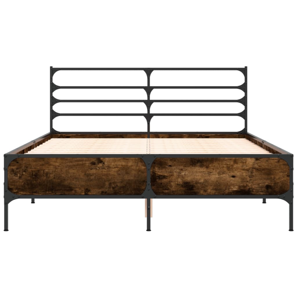 sengestel 120x190cm konstrueret træ og metal røget egetræsfarve