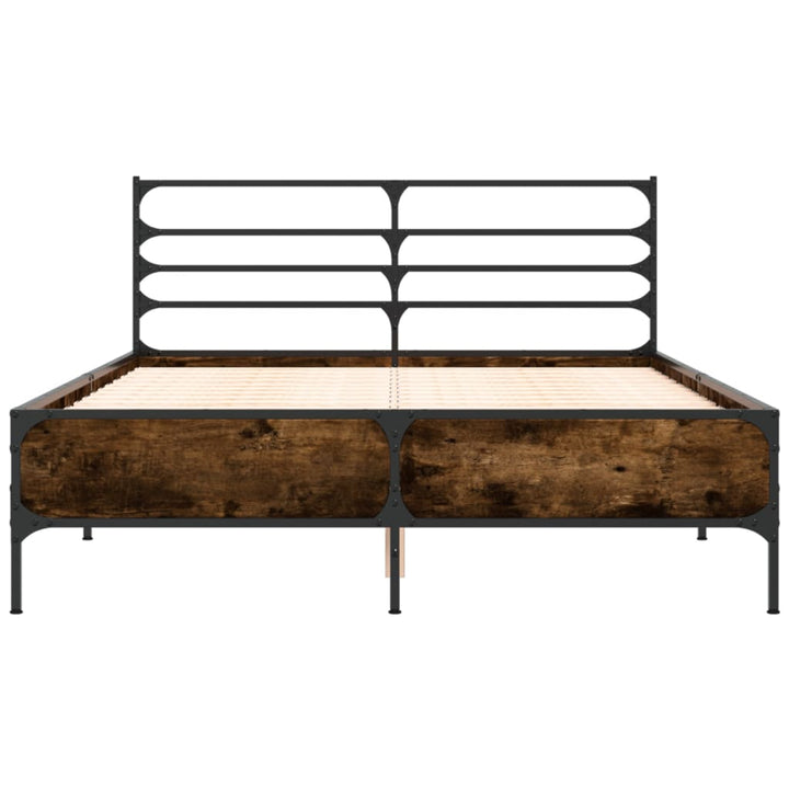 sengestel 120x190cm konstrueret træ og metal røget egetræsfarve