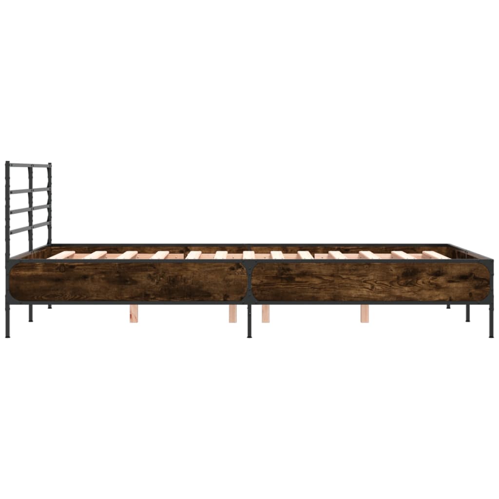 sengestel 120x190cm konstrueret træ og metal røget egetræsfarve