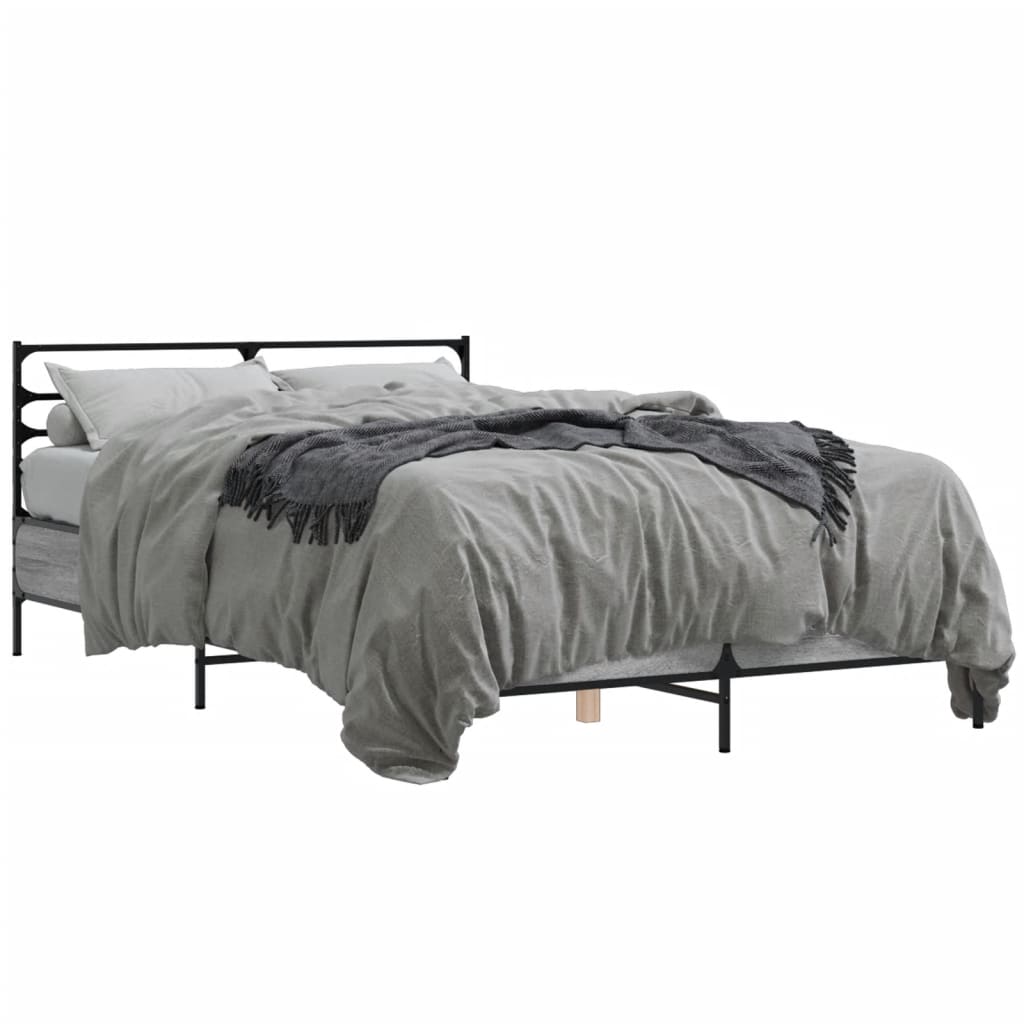 sengestel 120x190 cm konstrueret træ og metal grå sonoma-eg