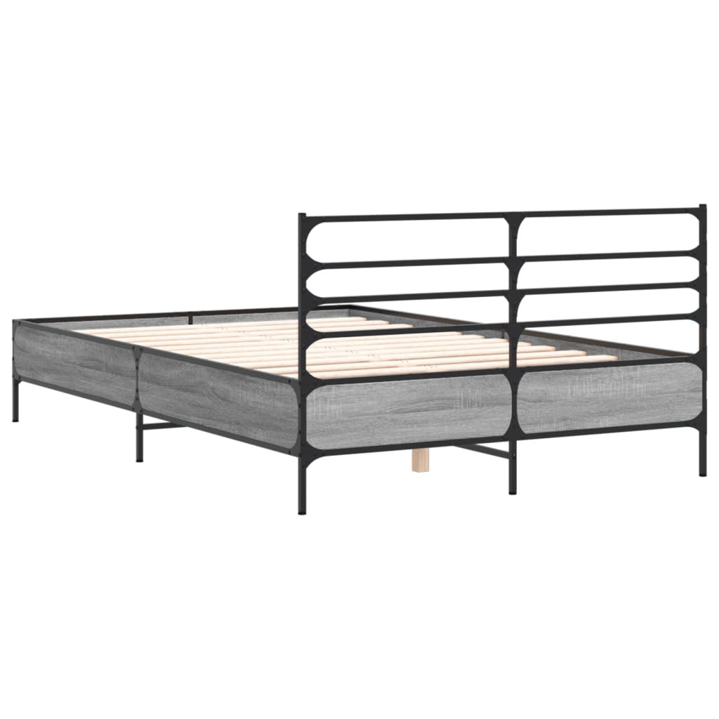sengestel 120x190 cm konstrueret træ og metal grå sonoma-eg