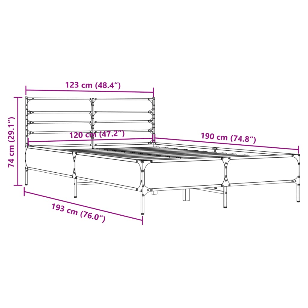 sengestel 120x190 cm konstrueret træ og metal grå sonoma-eg