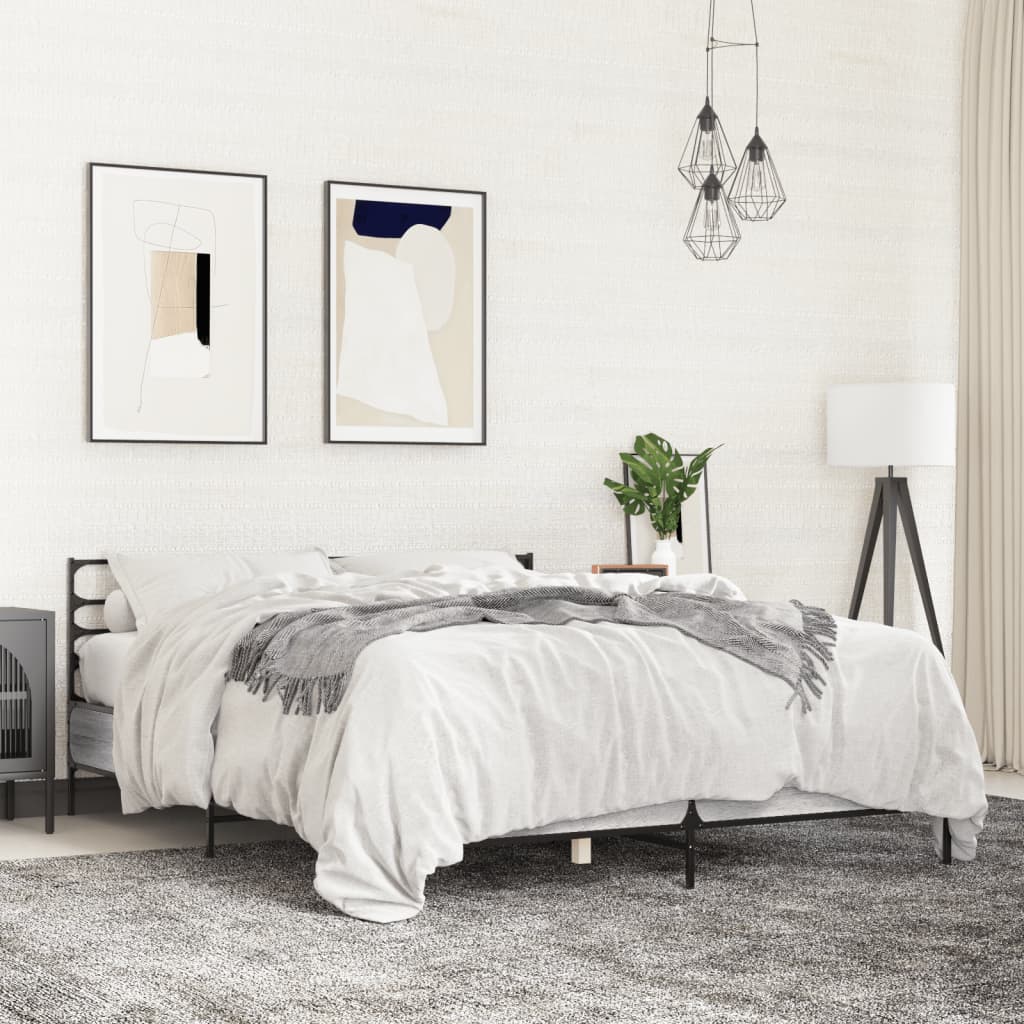 sengestel 120x190 cm konstrueret træ og metal grå sonoma-eg