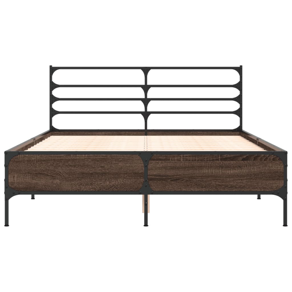 sengestel 120x190 cm konstrueret træ og metal brun egetræsfarve