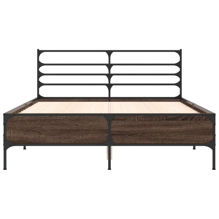 sengestel 120x190 cm konstrueret træ og metal brun egetræsfarve