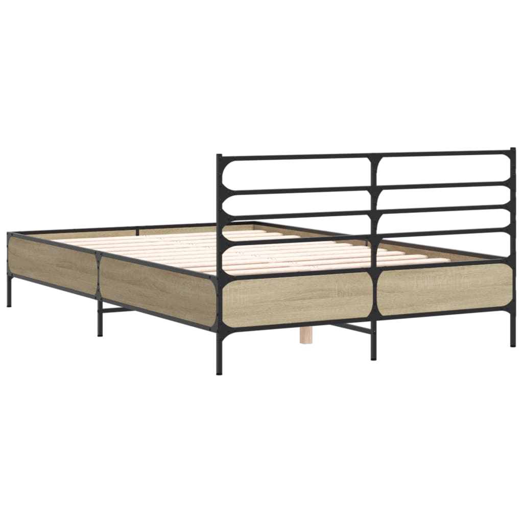 sengestel 135x190 cm konstrueret træ og metal sonoma-eg
