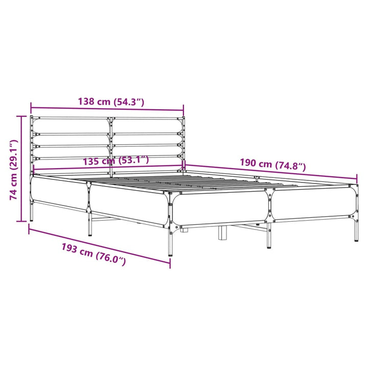 sengestel 135x190 cm konstrueret træ og metal sonoma-eg