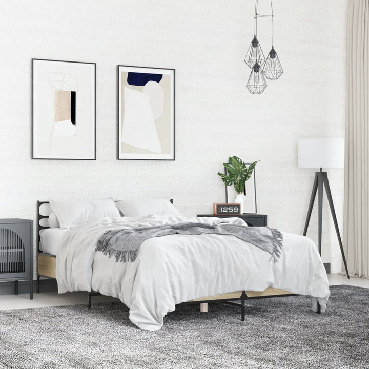 sengestel 135x190 cm konstrueret træ og metal sonoma-eg