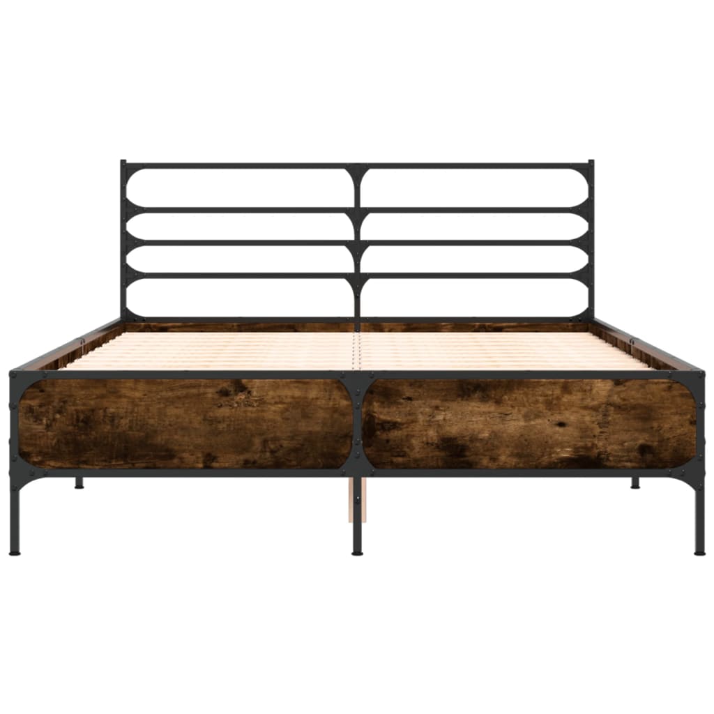 sengestel 135x190cm konstrueret træ og metal røget egetræsfarve