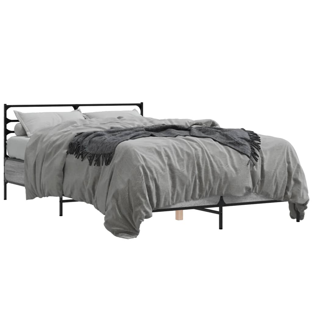 sengestel 135x190 cm konstrueret træ og metal grå sonoma-eg