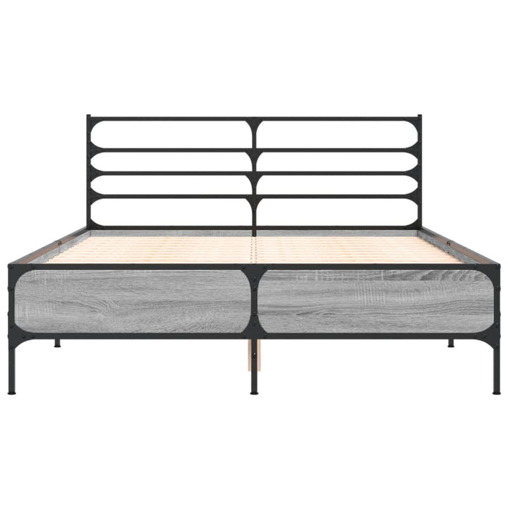 sengestel 135x190 cm konstrueret træ og metal grå sonoma-eg