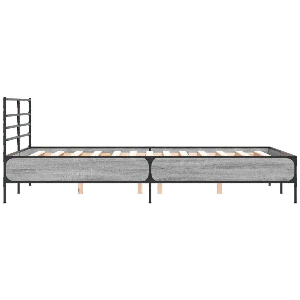 sengestel 135x190 cm konstrueret træ og metal grå sonoma-eg